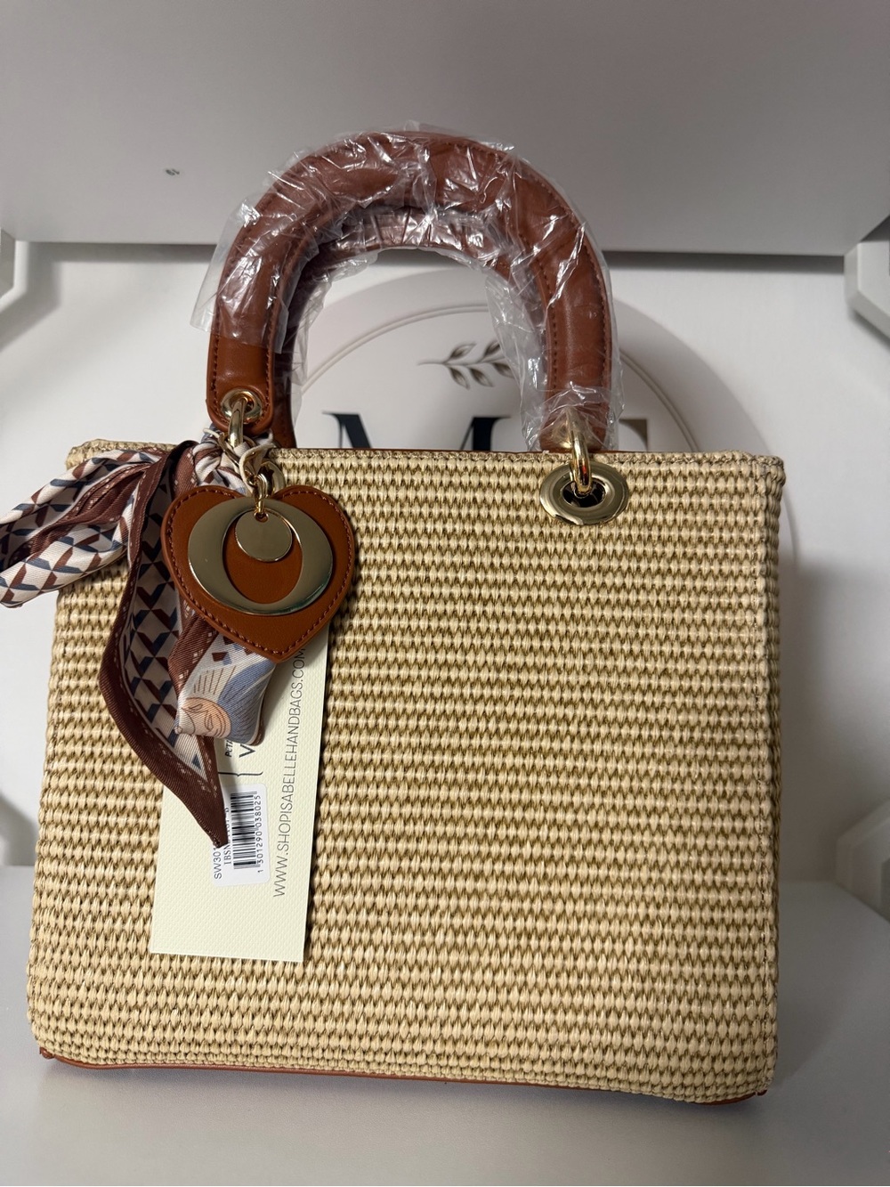 Woven Straw Satchel with Brown Leather Trim - Classic Summer Tote